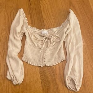 Beige Balloon Sleeve Corset Bustier Top